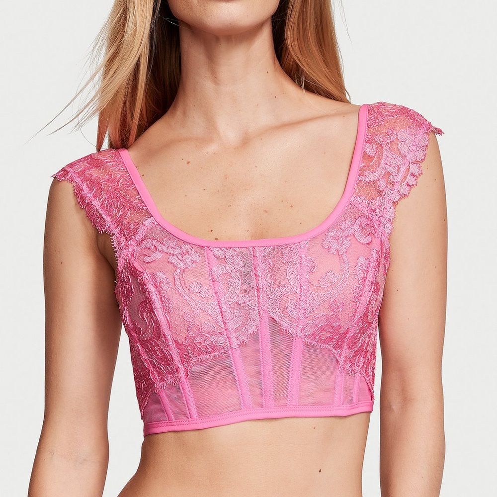 Victoria’s Secret Dream Angels Boho Floral Embroidery Casing Sleeve Corset Top